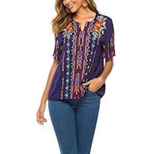 Women's Summer Boho Embroidery Tunic Blouses